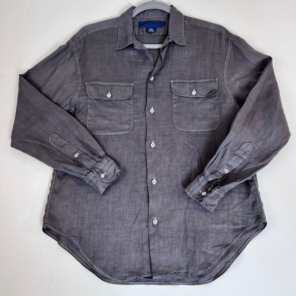 Ralph Lauren Black Label 100% Linen Button Utility Shirt Sz 6 Gray Quiet Luxury